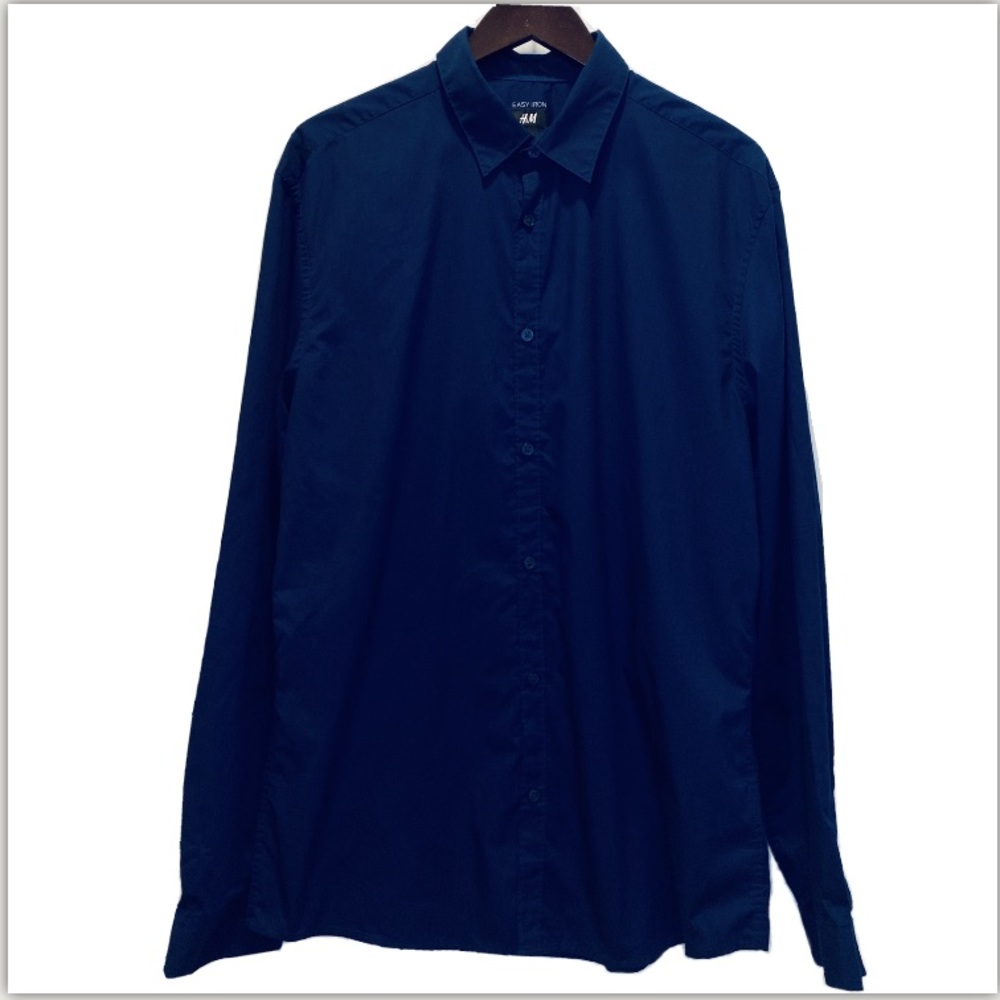 EUC H&M Easy Iron Dark Blue Button Dress Shirt XL